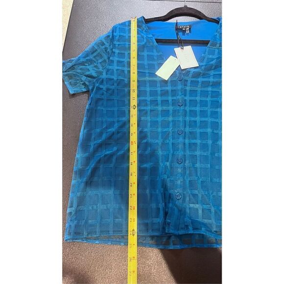 1. STATE TWILIGHT BLUE SHORT SLEEVE BUTTON DOWN BLOUSE SZ XS P1-18 NEW - Picture 9 of 11